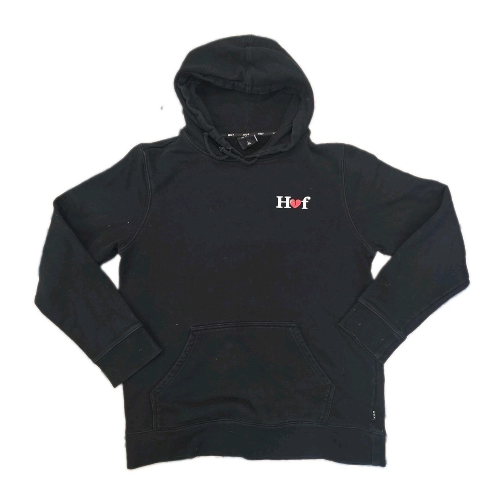 Men's HUF broken Heart Black Hoodie Sweatshirt Size Sz L Large